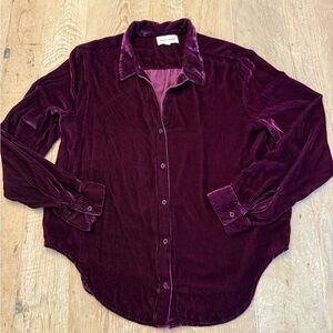 Bella Dahl Velvet Long Sleeve Shirt in Wine M